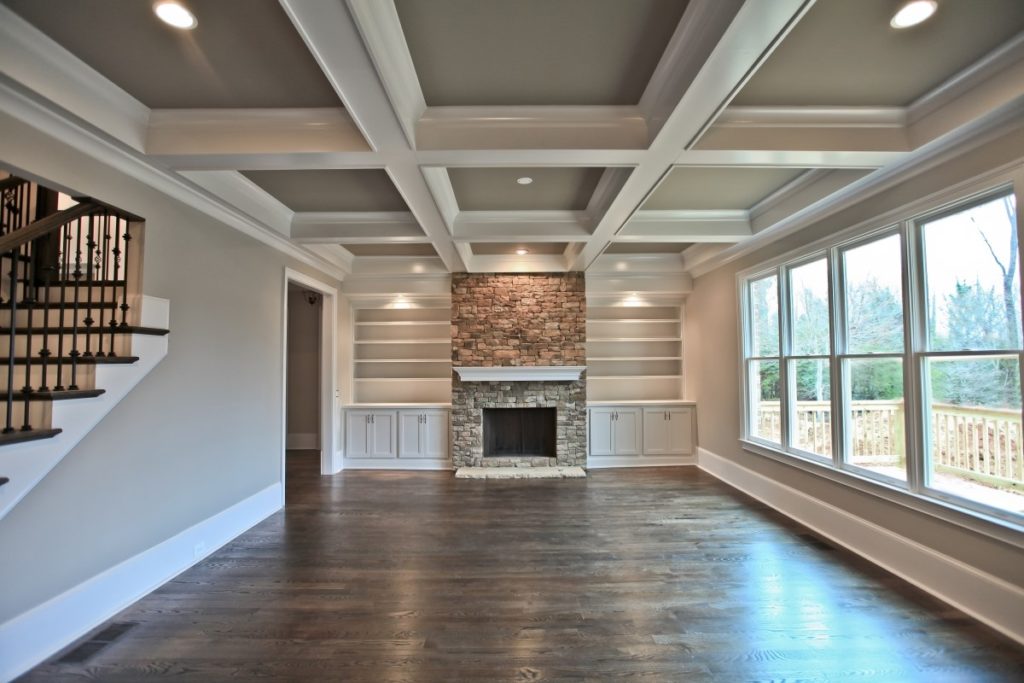 coffered ceiling chandelier dining room